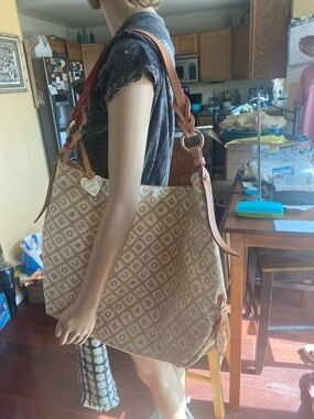 Dooney & Bourke Canvas and Leather trimTote Shoulder Bag in Beige and Brown